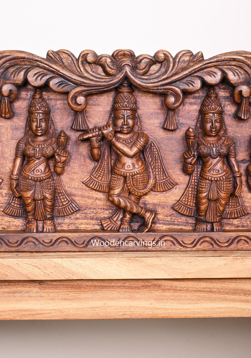 The Rare Lord Krishna Save People From Kaliya (Demon Snake)  and Heavy Rain Horizontal Peacock Design Wall Panel 48"