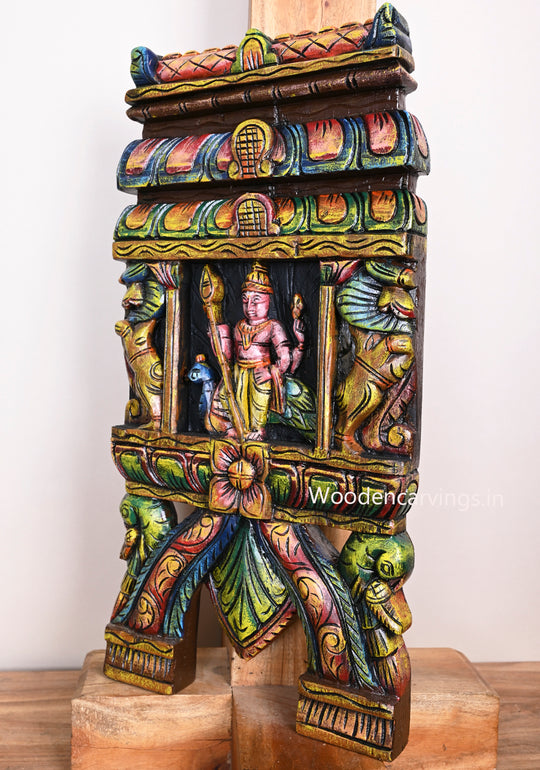 Coloured Lord Muruga Wooden Kavadi Wall Mount with Yaazhi & Parrots  24"