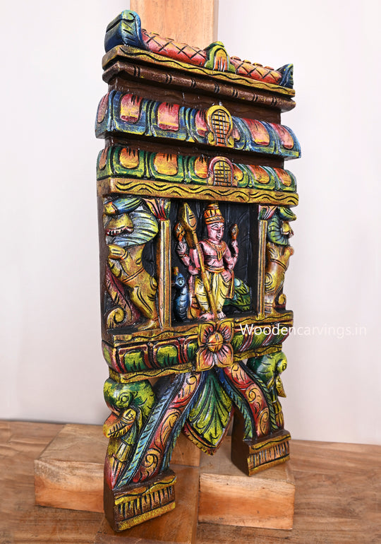 Coloured Lord Muruga Wooden Kavadi Wall Mount with Yaazhi & Parrots  24"