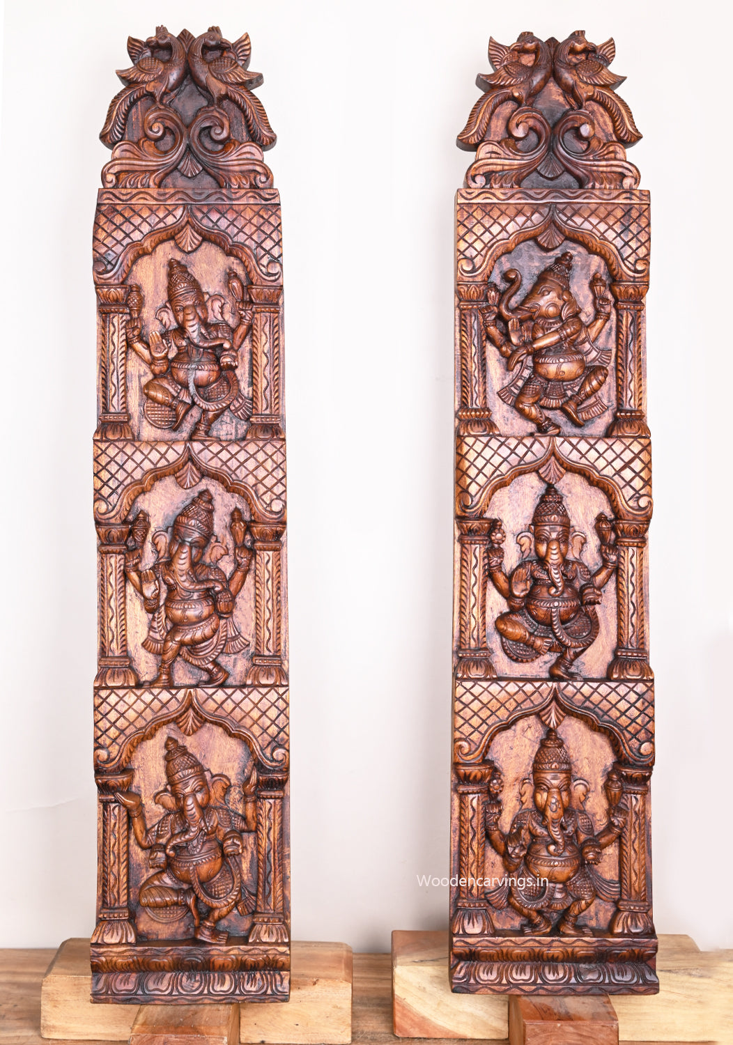 Vertical Asta Ganesha Handmade Wax Brown Peacock Designed Decorative Entrance Decor Wall Panel 48"