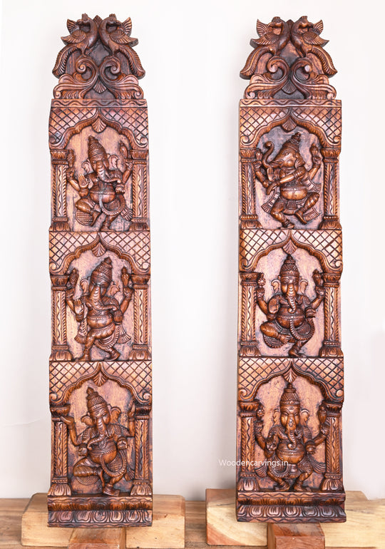 Vertical Asta Ganesha Handmade Wax Brown Peacock Designed Decorative Entrance Decor Wall Panel 48"