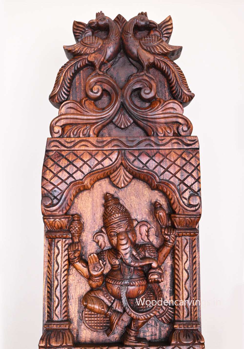 Vertical Asta Ganesha Handmade Wax Brown Peacock Designed Decorative Entrance Decor Wall Panel 48"