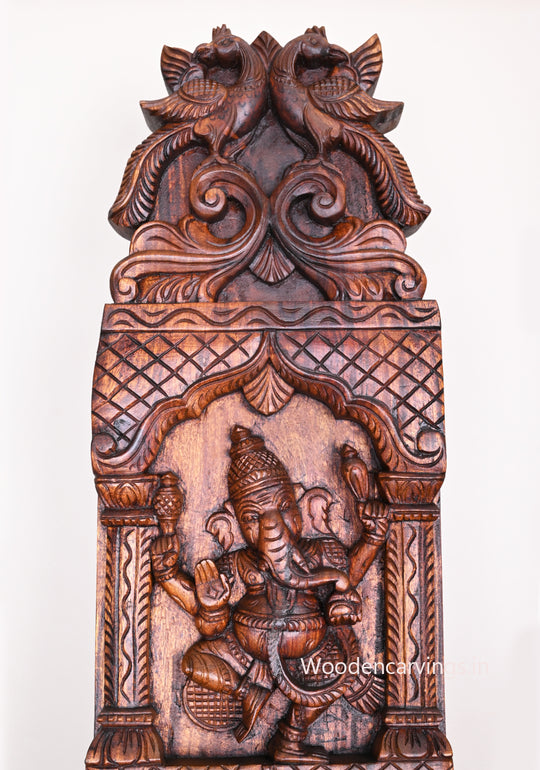 Vertical Asta Ganesha Handmade Wax Brown Peacock Designed Decorative Entrance Decor Wall Panel 48"