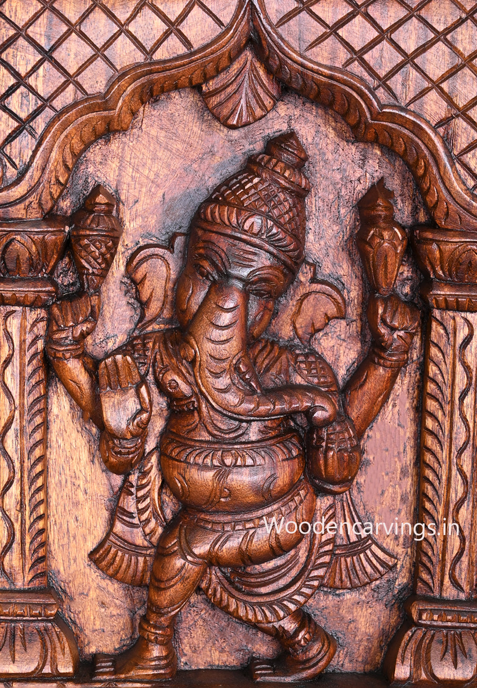 Vertical Asta Ganesha Handmade Wax Brown Peacock Designed Decorative Entrance Decor Wall Panel 48"