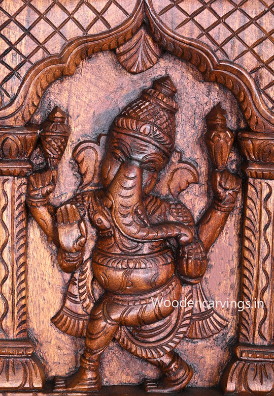 Vertical Asta Ganesha Handmade Wax Brown Peacock Designed Decorative Entrance Decor Wall Panel 48"