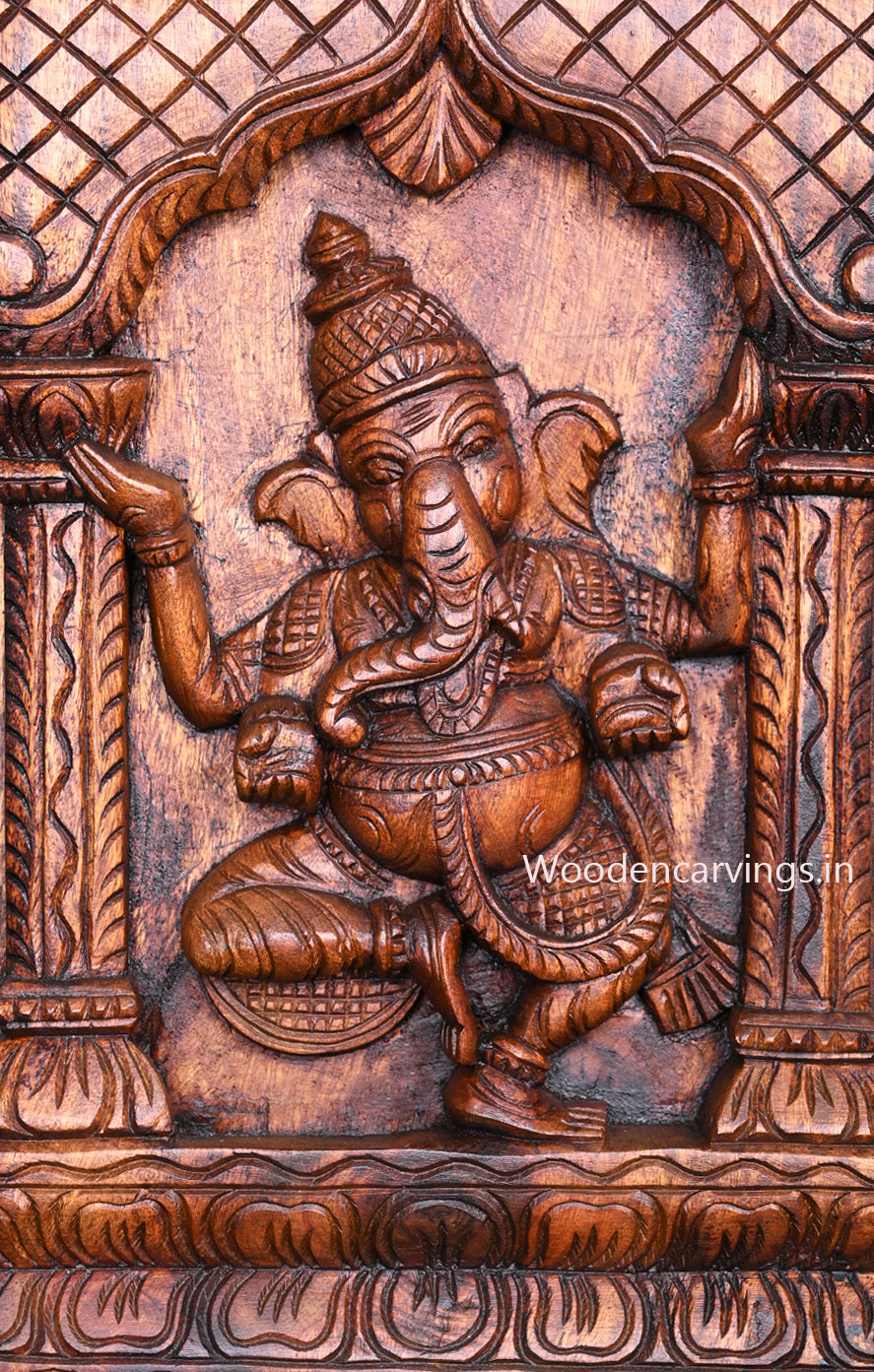 Vertical Asta Ganesha Handmade Wax Brown Peacock Designed Decorative Entrance Decor Wall Panel 48"