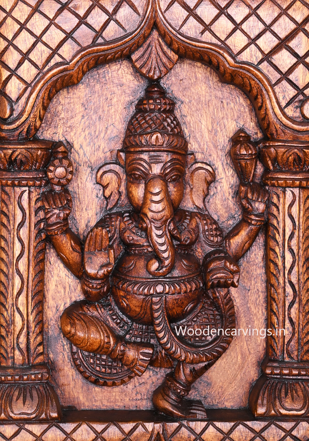 Vertical Asta Ganesha Handmade Wax Brown Peacock Designed Decorative Entrance Decor Wall Panel 48"