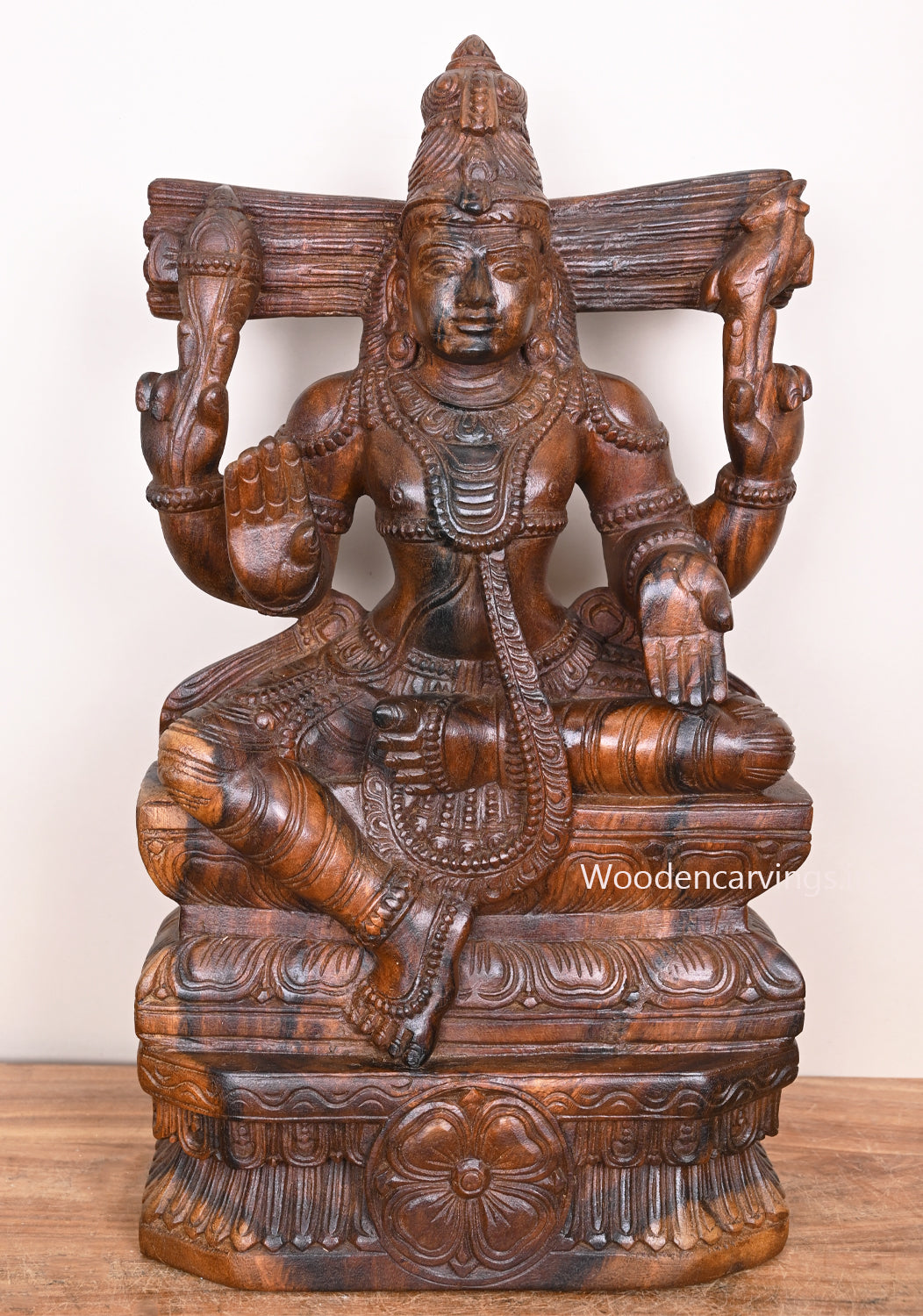 Blessing Lord Mahadev Shiva Murthi Wooden Handmade Wax Brown Finishing Sculpture 24"