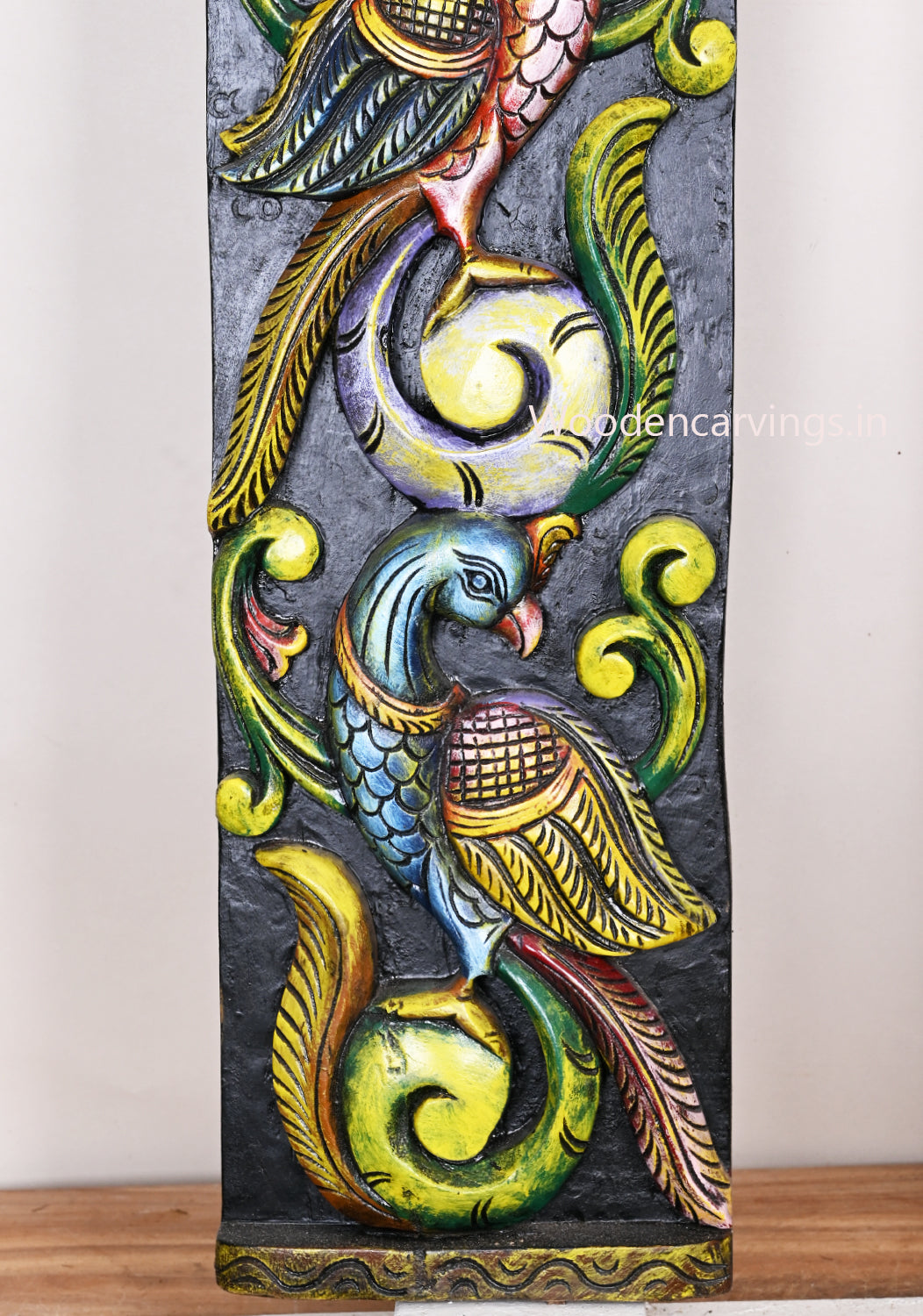 Standing Colourful Peacock on Tree Wooden Home and Enrance Decor Vertical Hooks Fixed Wall Panel 36"