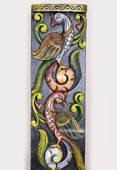 Standing Colourful Peacock on Tree Wooden Home and Enrance Decor Vertical Hooks Fixed Wall Panel 36"