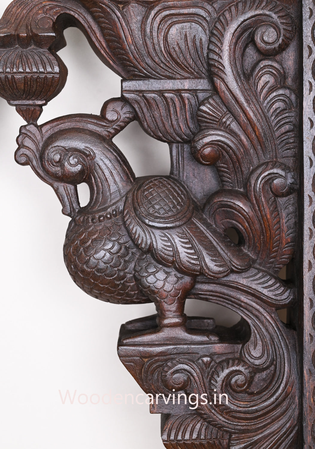 Detaily Carved Wooden Standing Annapakshi Hamsa Bird Hooks Fixed Wax Brown Wall Brackets 23.5"