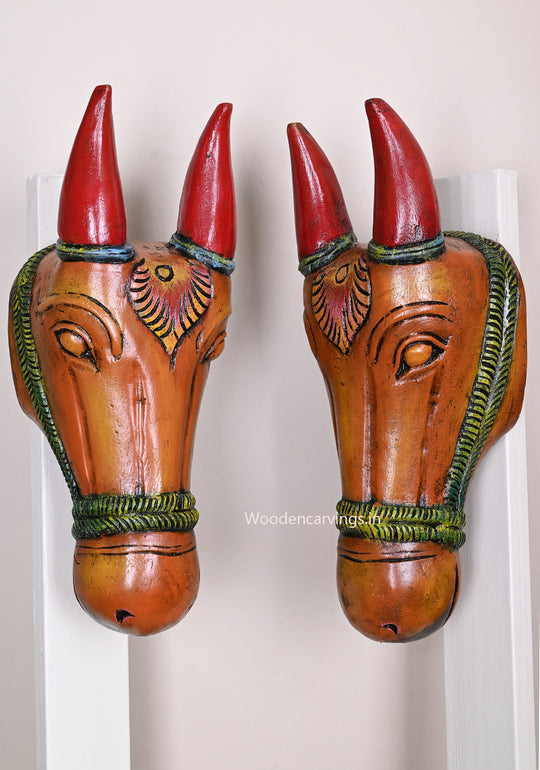 Multicolored Wooden Vastu Entrance Decor Masks – 16" Hooks Fixed