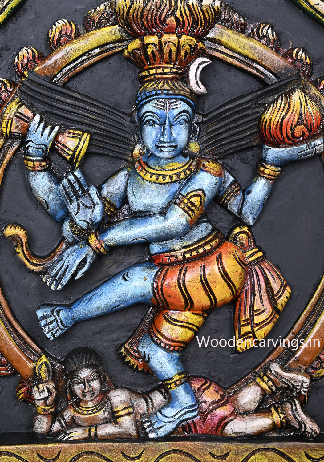 Vaagai Wood Lord Nataraja Blue Finishing Hooks Fixed Wooden Artwork Multicoloured Wall Mount 12"