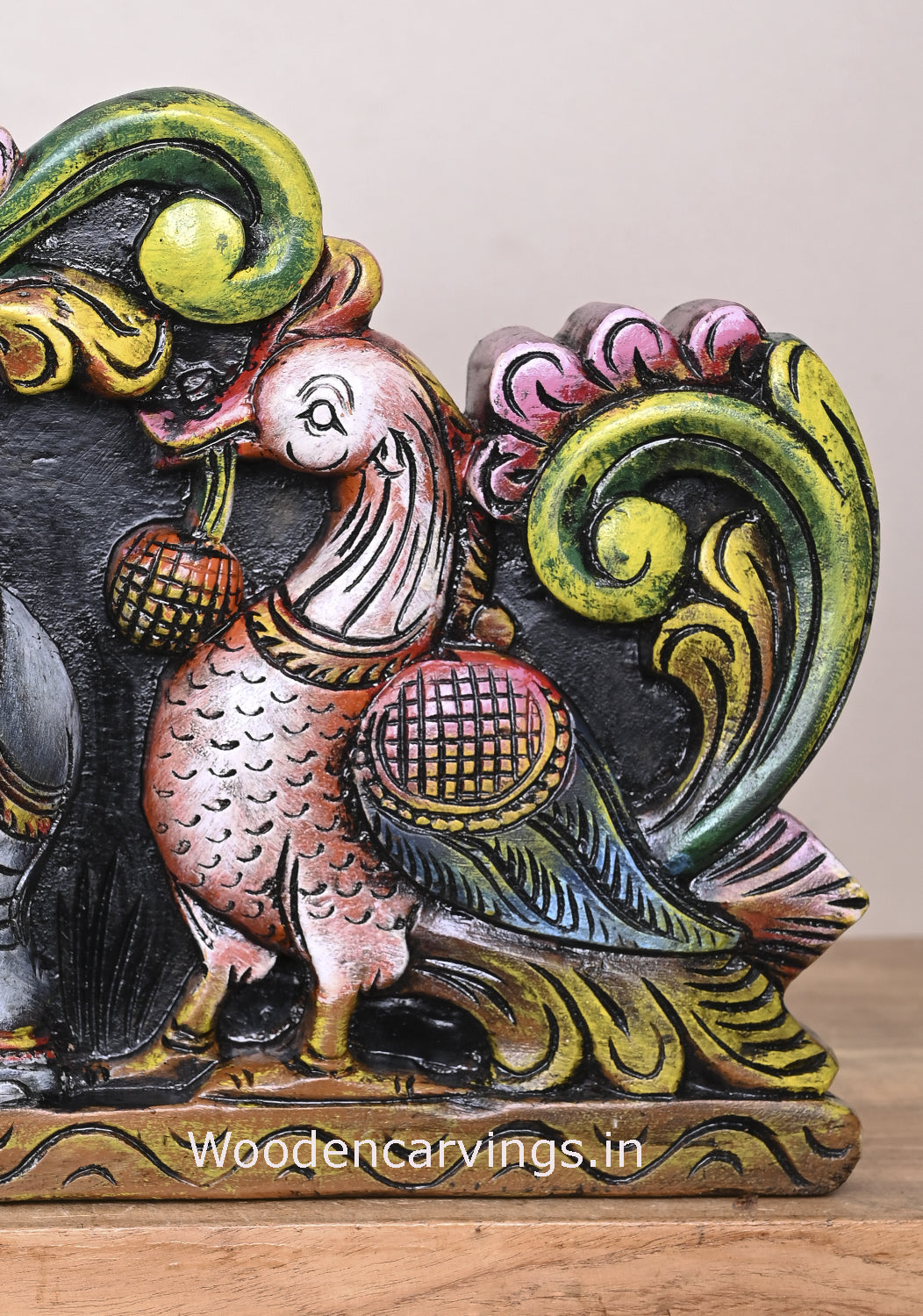 Lord  Gaja Ganesha (Annapakshi) Wooden Wall Panel 36"