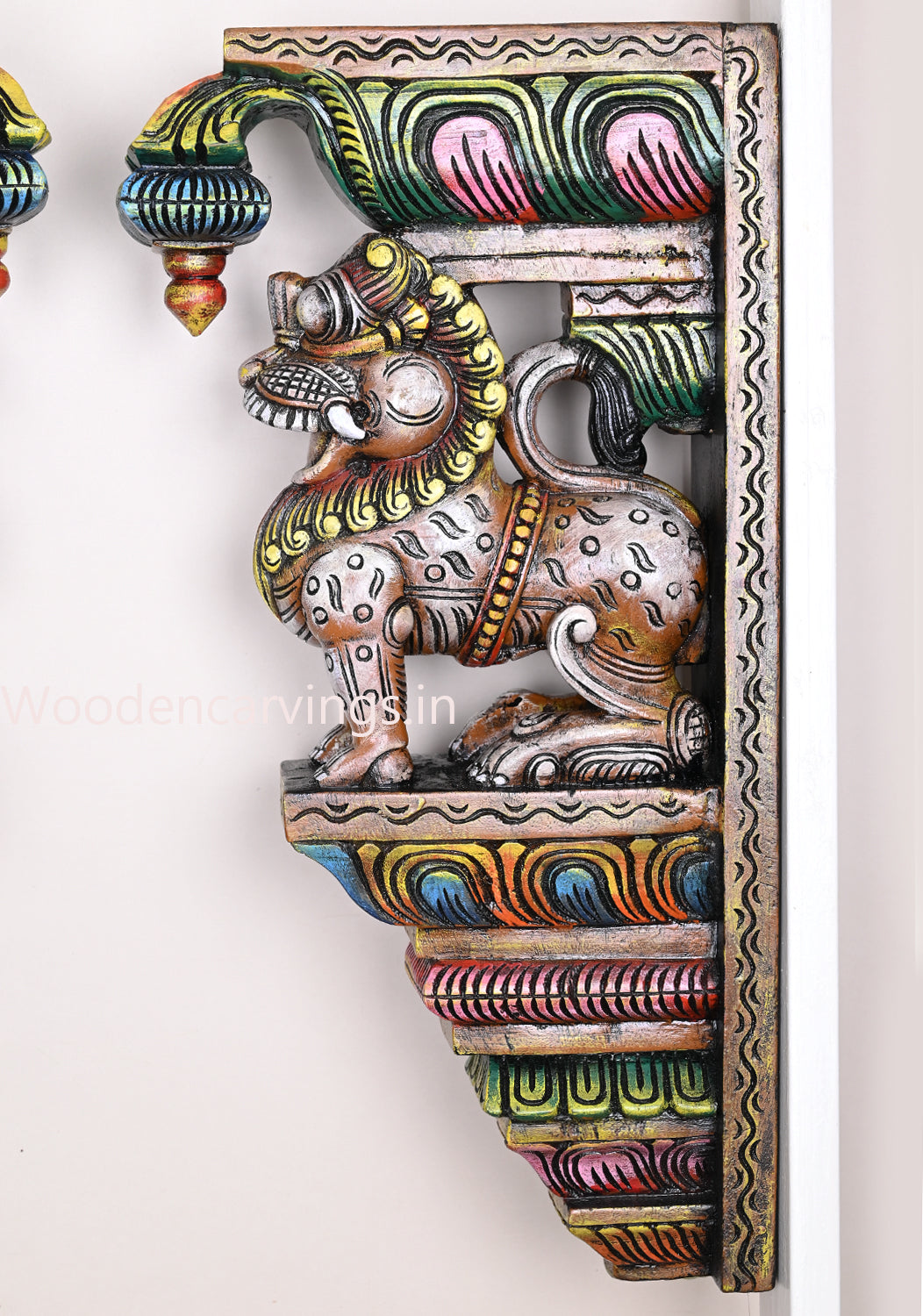 Wooden Handmade Multicoloured Standing Paired Yaazhi With Hooks Fixed Decorative Wall Brackets 24"