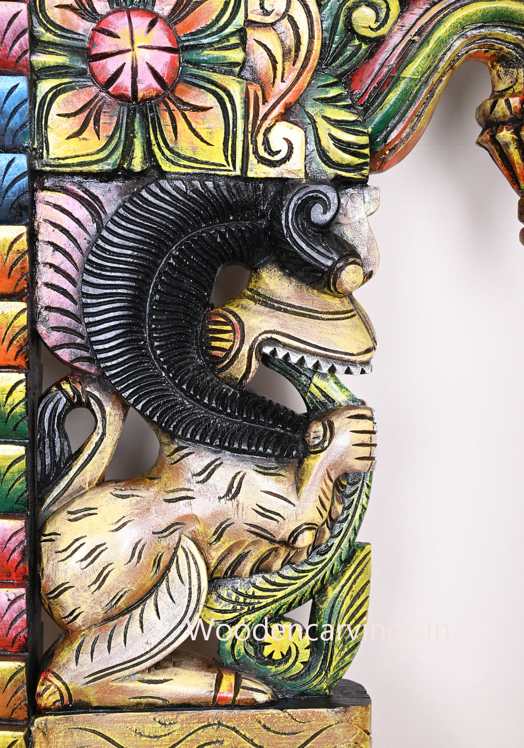 Colourful Wooden Yaazhi Wall Mount Sculpture – 26"