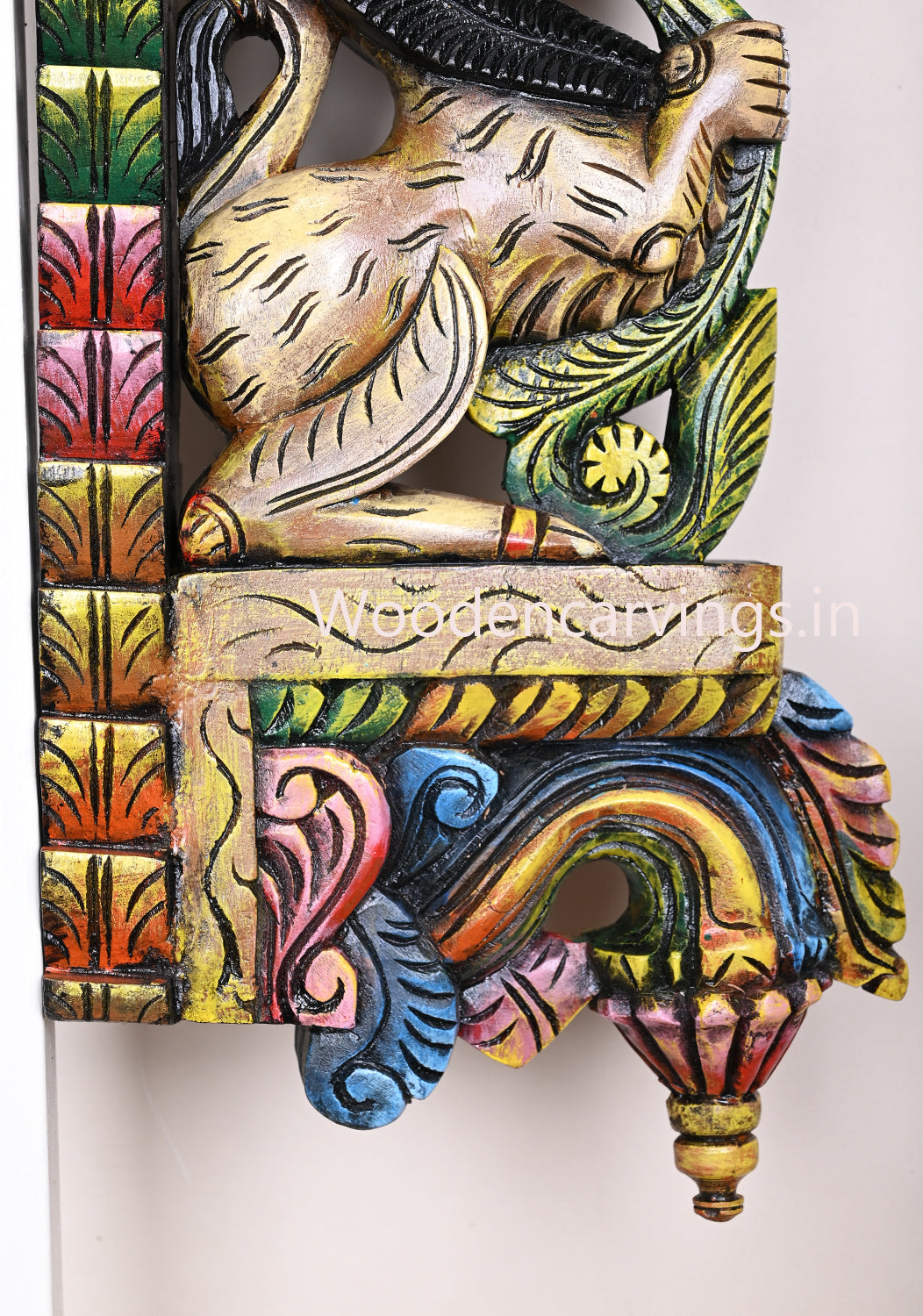Colourful Wooden Yaazhi Wall Mount Sculpture – 26"