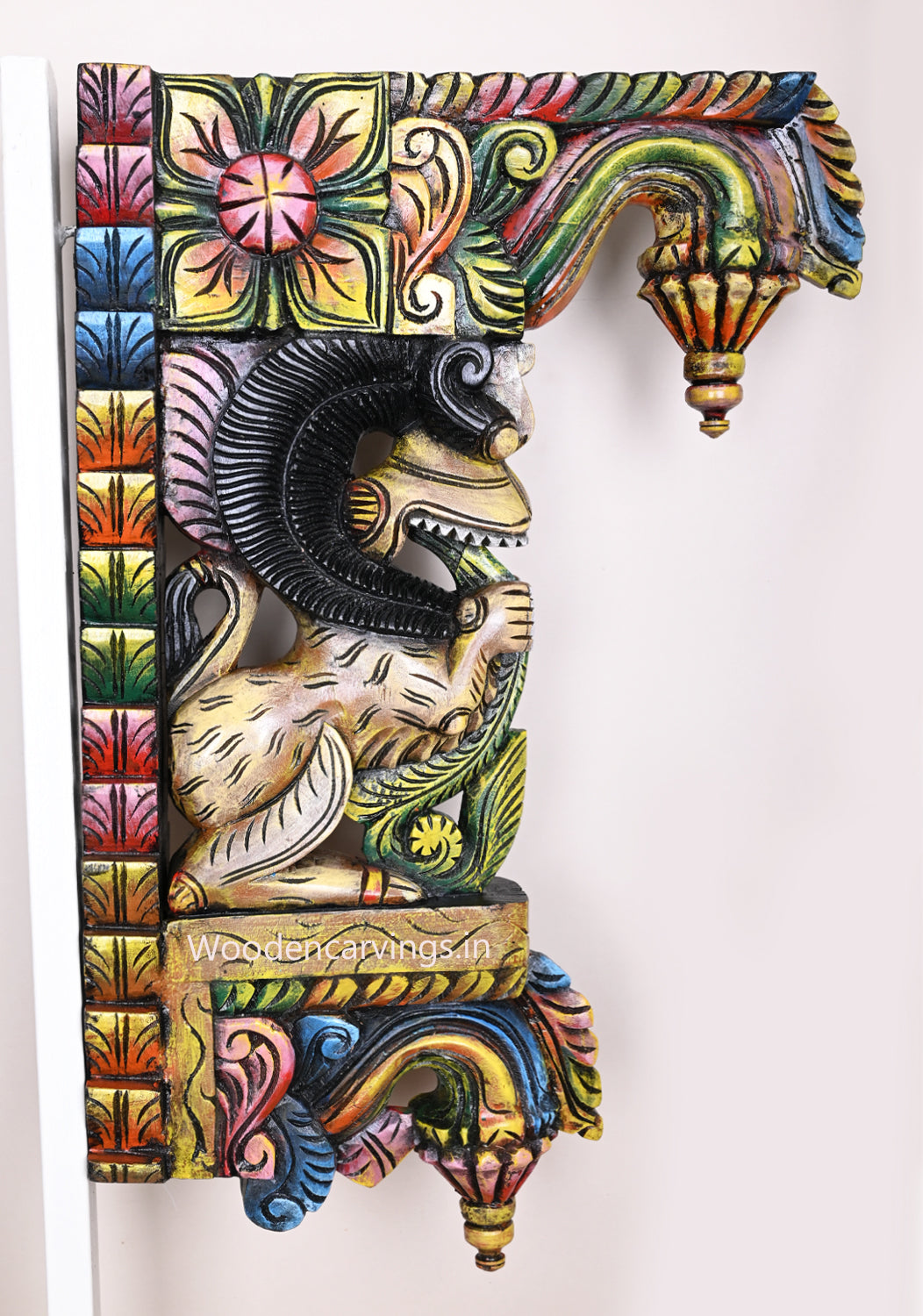 Colourful Wooden Yaazhi Wall Mount Sculpture – 26"