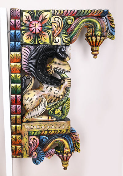Colourful Hooks Fixed Yaazhi Standing With Floral Leaf Bodhil Design Art Work Handmade Wall Mount Sculpture  26"