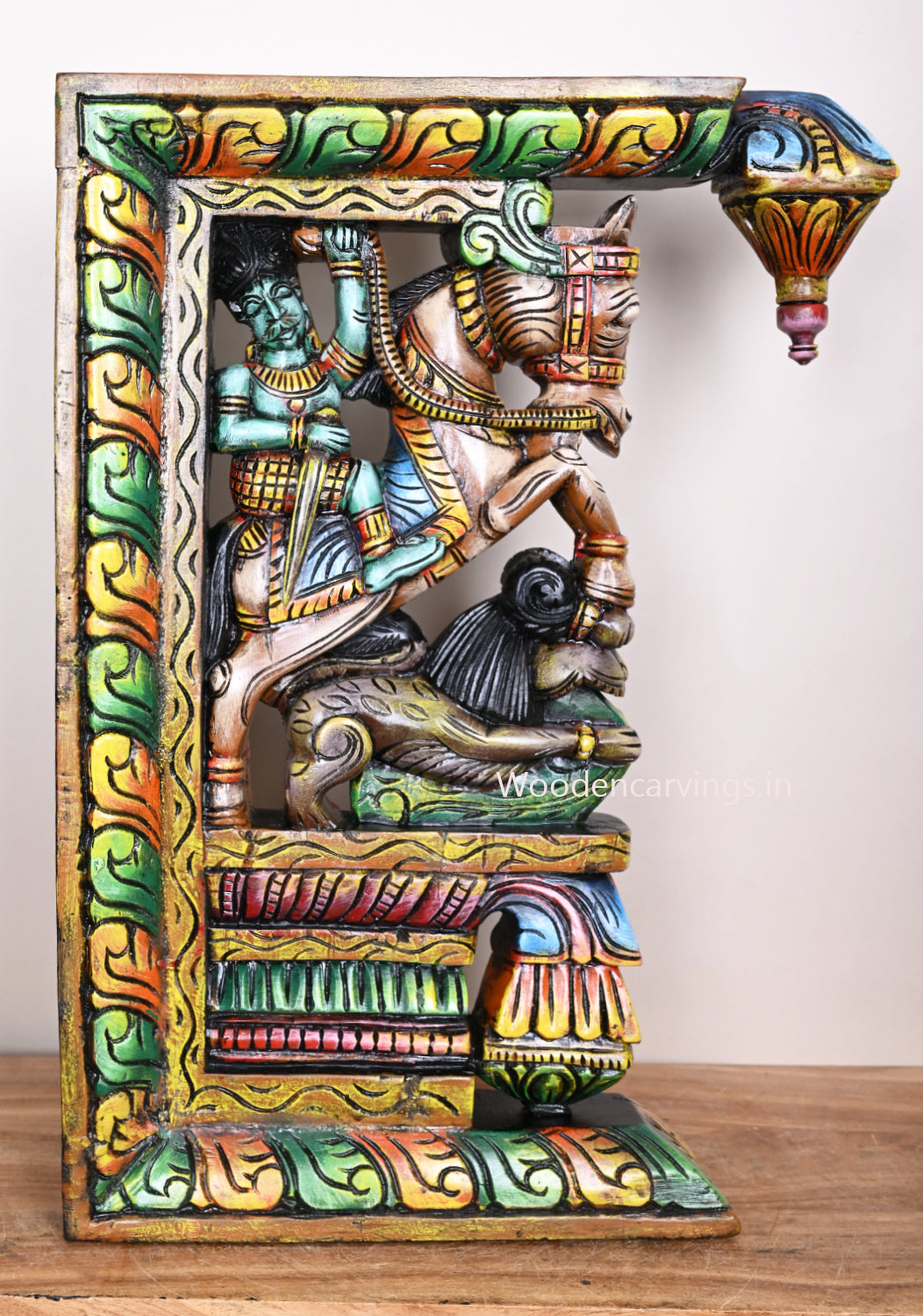 Man Riding Horse with Yaazhi Bodhil Design wooden Colored Art 24"
