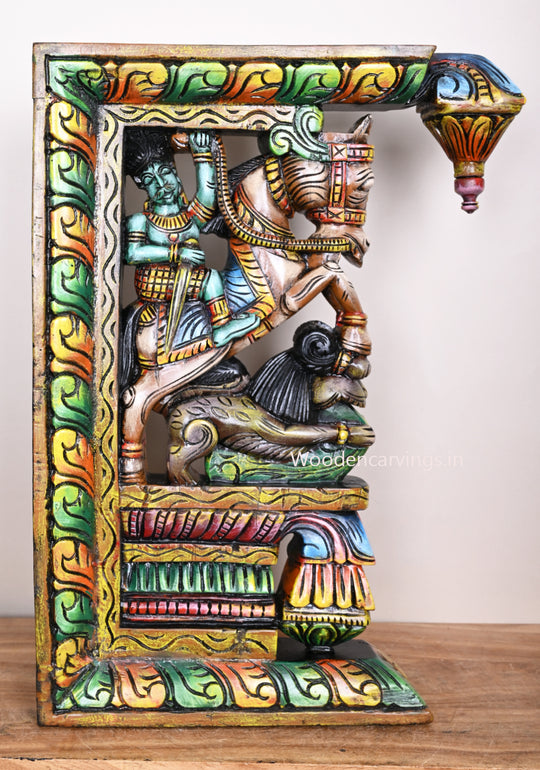 Man Riding Horse with Yaazhi Bodhil Design wooden Colored Art 24"