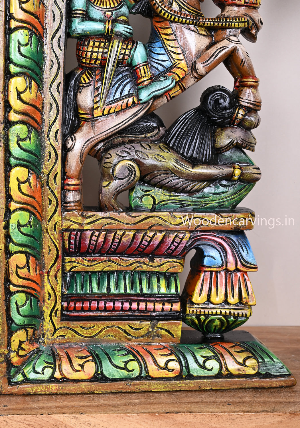Man Riding Horse with Yaazhi Bodhil Design wooden Colored Art 24"