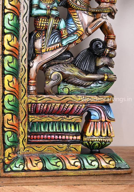 Man Riding Horse with Yaazhi Bodhil Design wooden Colored Art 24"