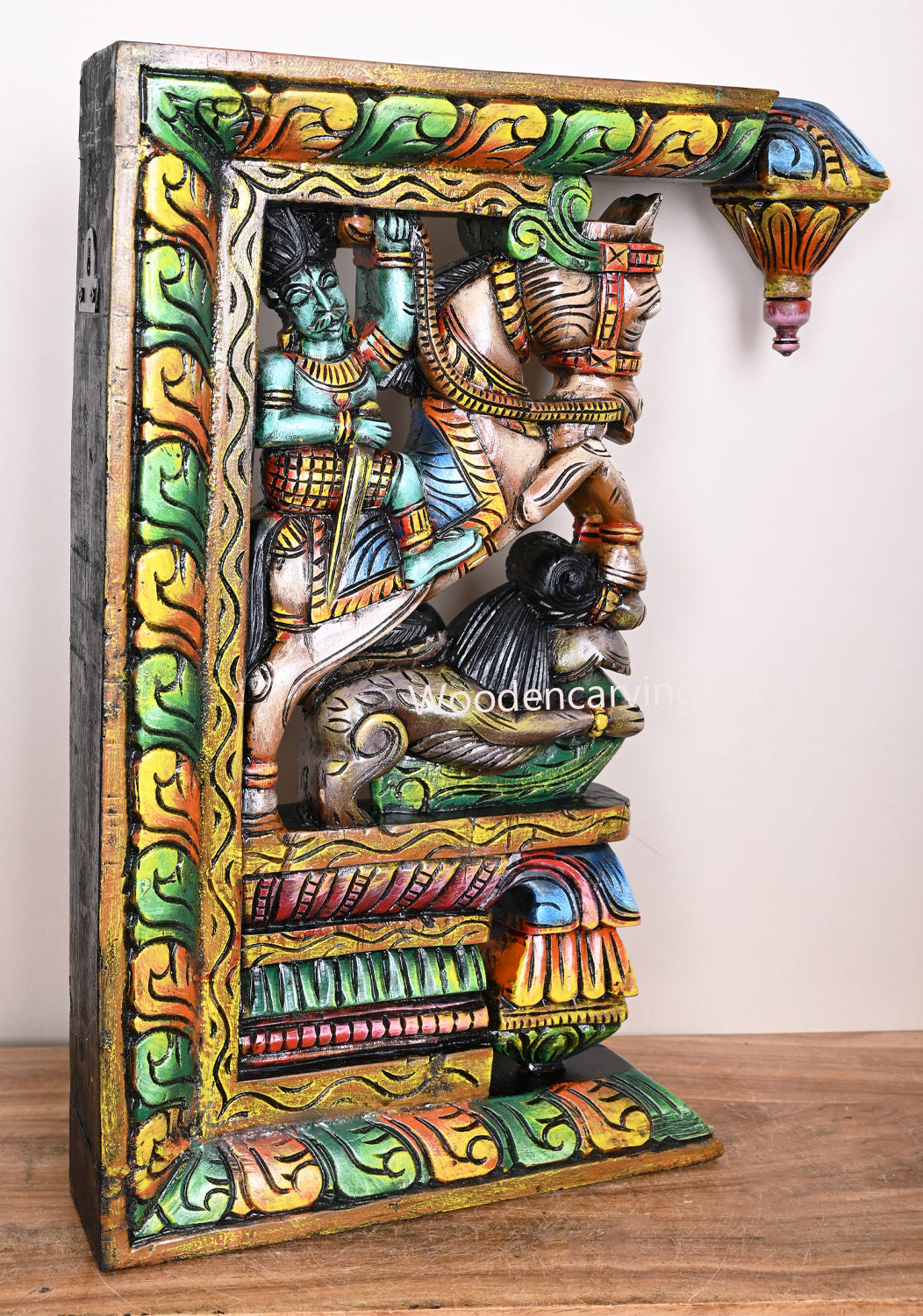 Man Riding Horse with Yaazhi Bodhil Design wooden Colored Art 24"
