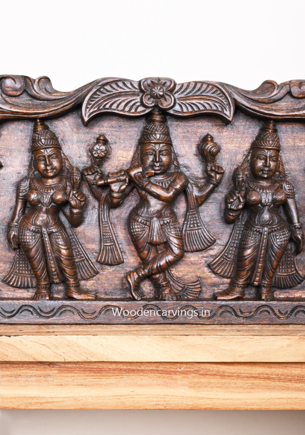 Lord Krishna  Brown Wooden Wall Panel 54"