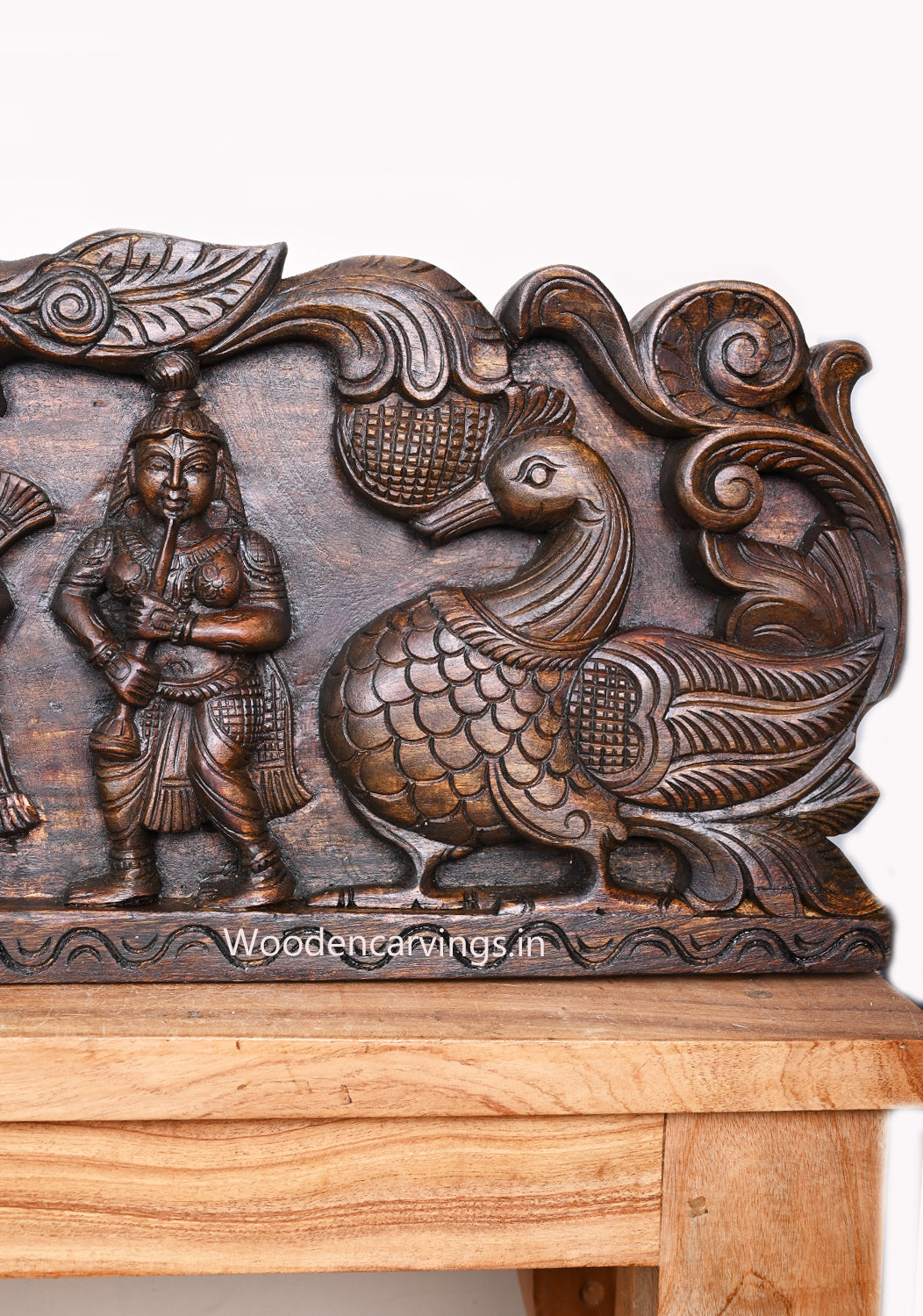 Lord Krishna  Brown Wooden Wall Panel 54"