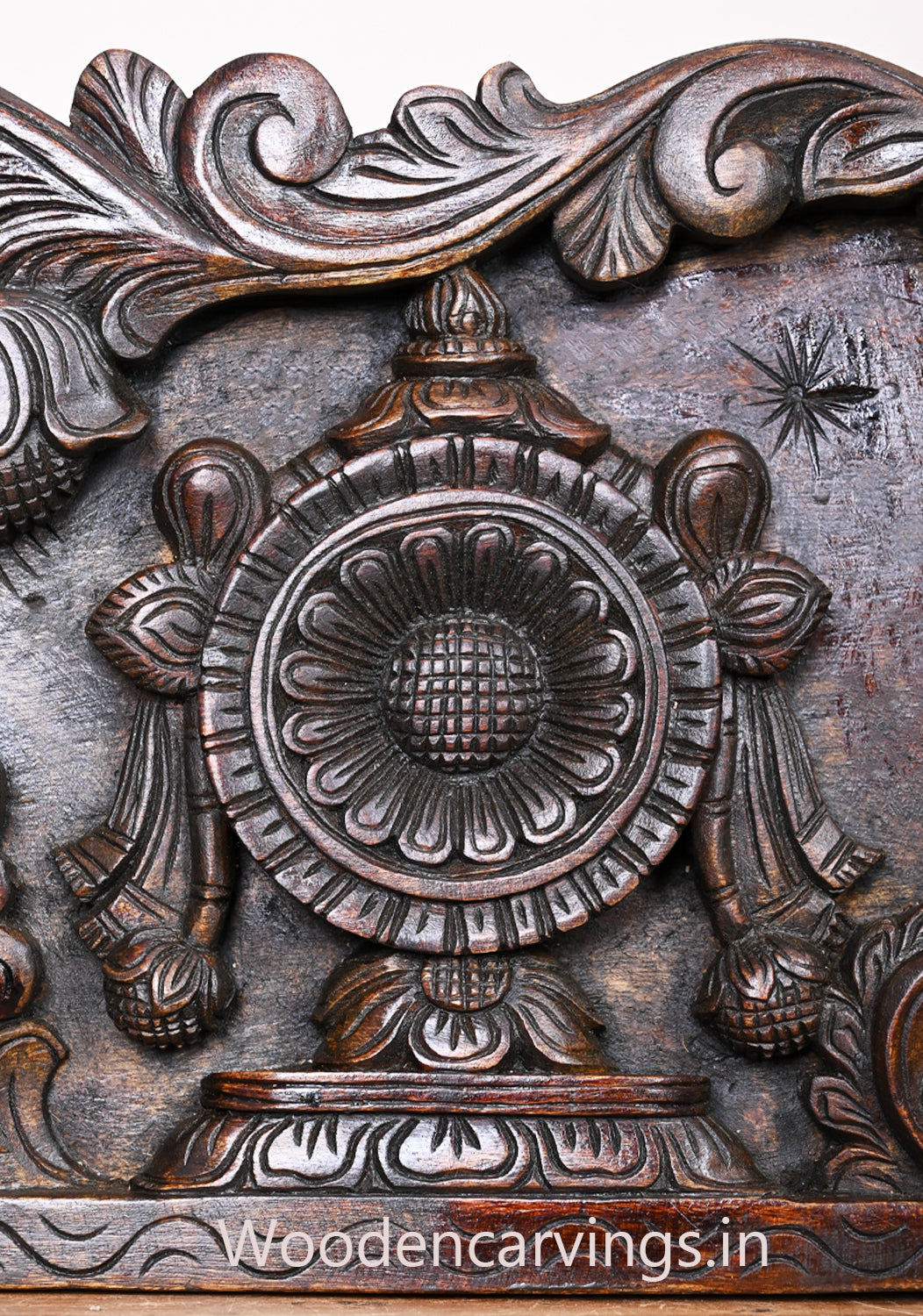 Dark Brown Chanku Nama Chakra with Hanuman & Garudar – 48" Wooden Panel