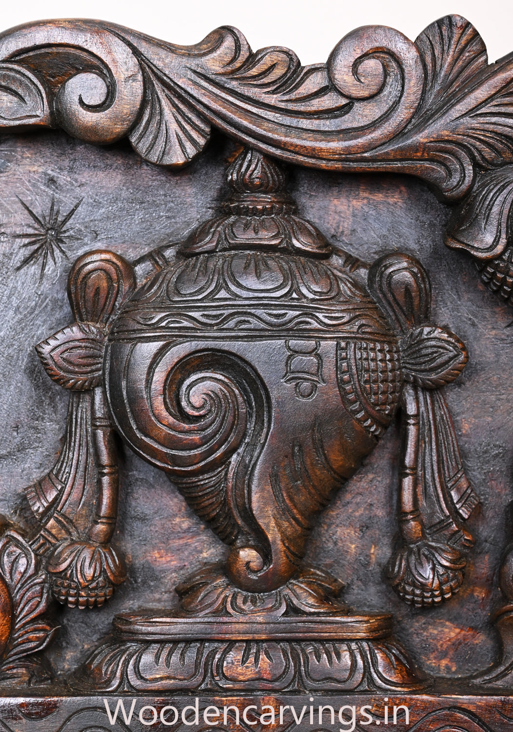 Dark Brown Chanku Nama Chakra with Hanuman & Garudar – 48" Wooden Panel