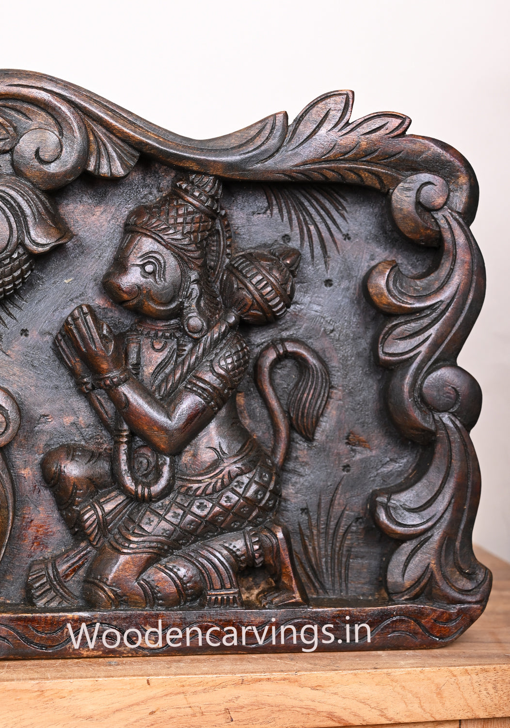 Dark Brown Chanku Nama Chakra with Hanuman & Garudar – 48" Wooden Panel