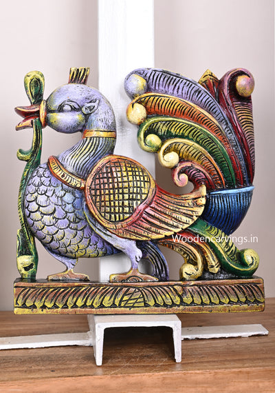 Voilet Colour Hamsa Bird Annapakshi Colourfully Painting Hooks Fixed Wooden Handmade Wall Brackets 12.5"