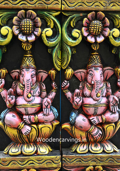 Vertical Colourful Entrance Decoration Lord Ganesh with Maha Lakshmi and Parrots wall panel 82.5"