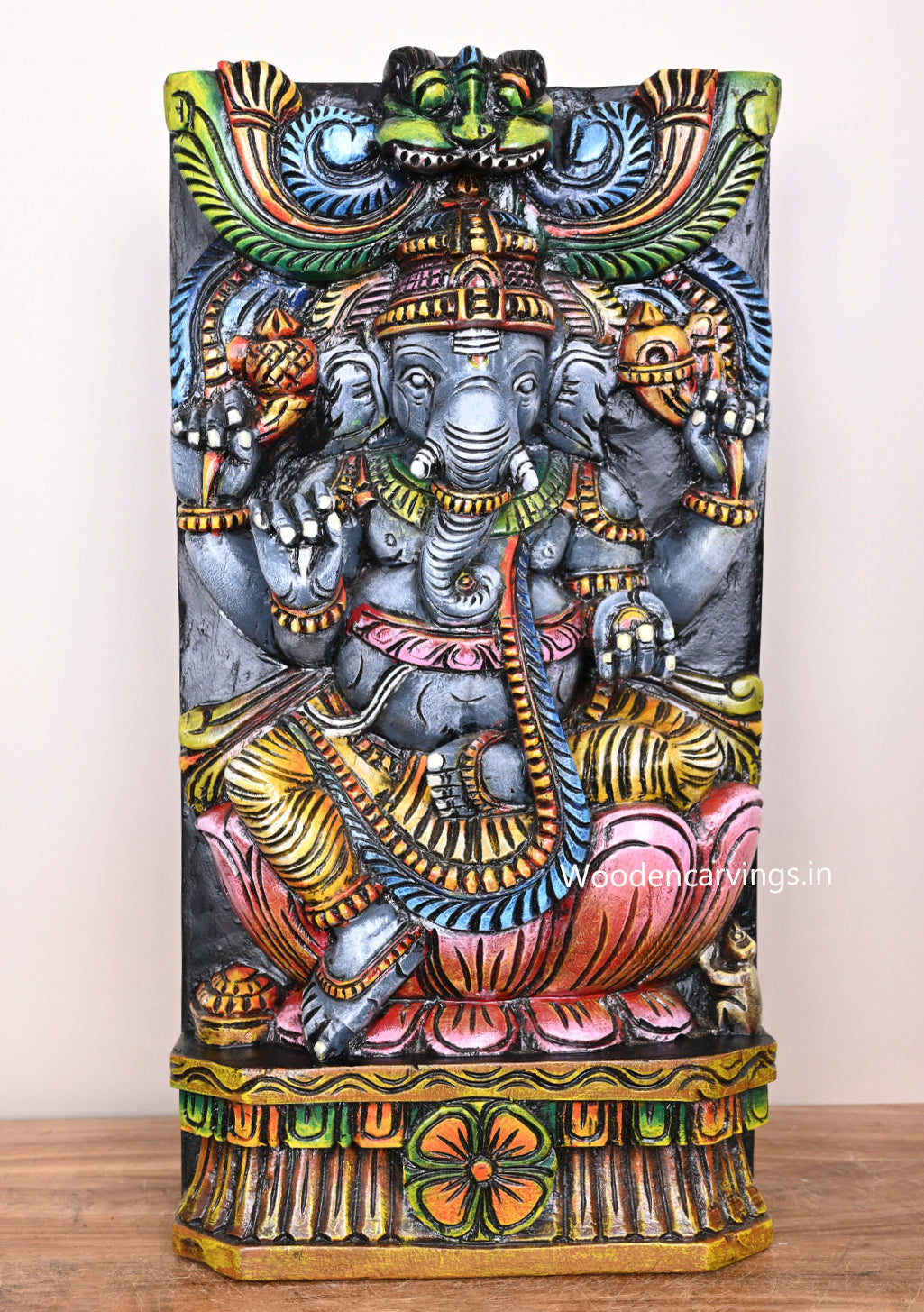 Remover of Obstacles Vertical Lord Ganapathy Handmade Grey Colour Art Work Wall Mount Sculpture 23.5"