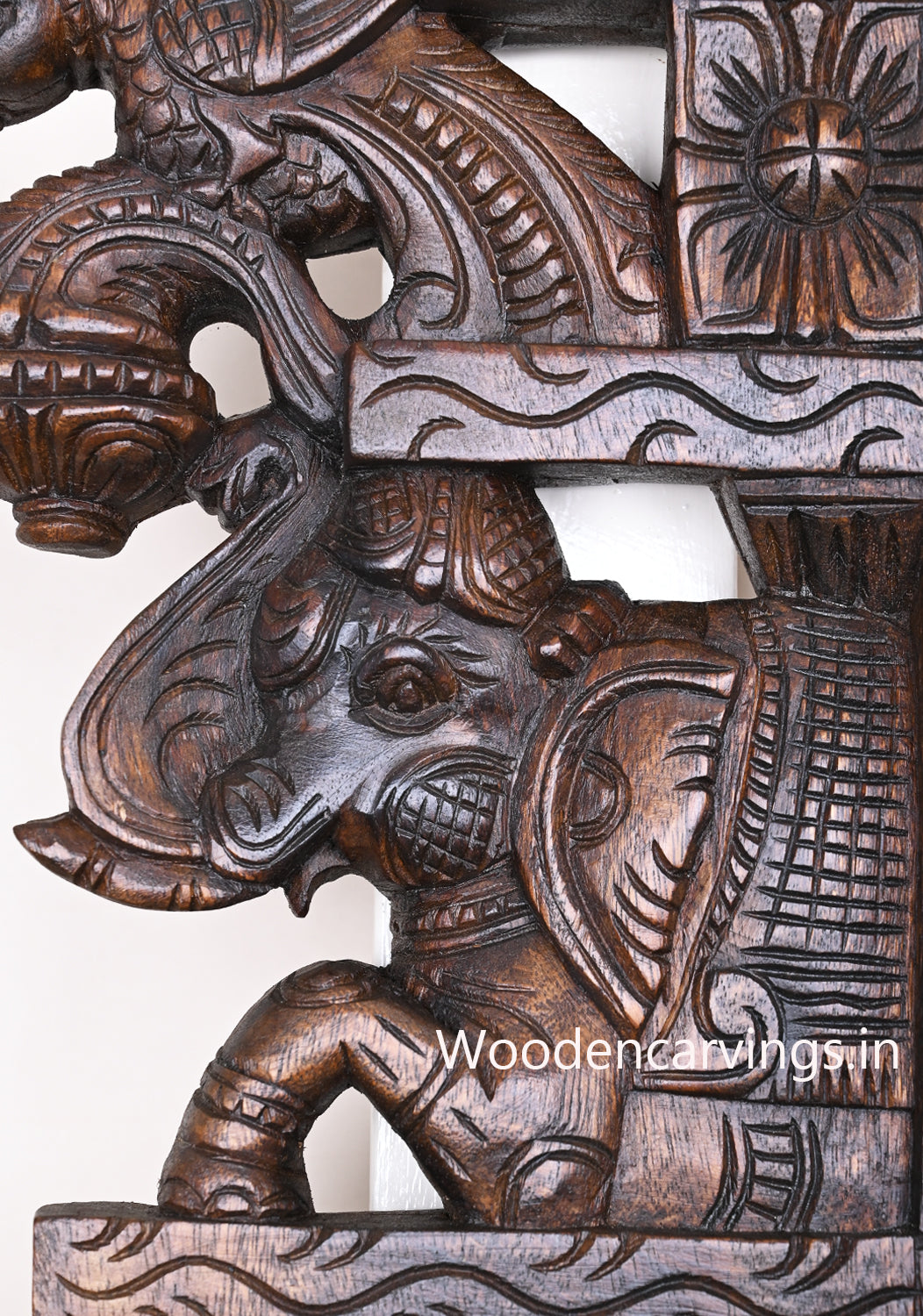 Detaily Carved Upraised Elephants with Parrots Wooden Handmade Light Weight Paired Wall Brackets 15"