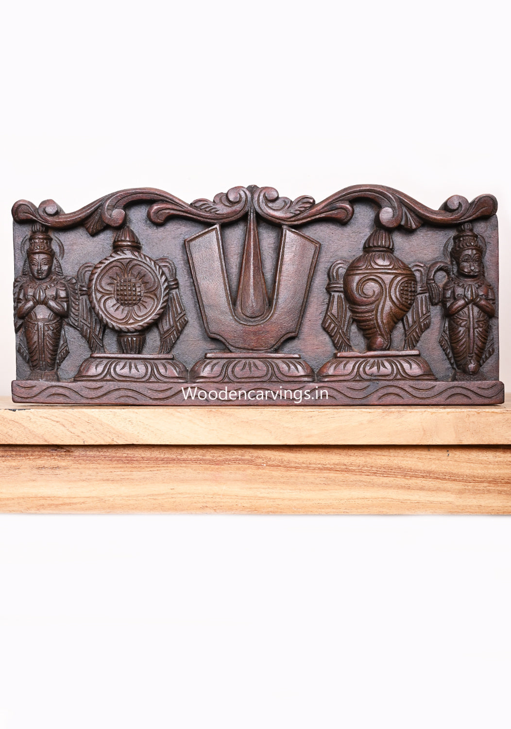 Auspicious Thirunamam With Ayuthas Chanku and Chakra Simple Floral Design Hanuman, Garuda Wall Panel 18"