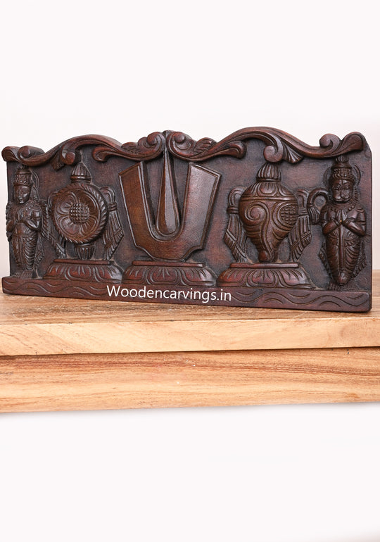 Auspicious Thirunamam With Ayuthas Chanku and Chakra Simple Floral Design Hanuman, Garuda Wall Panel 18"