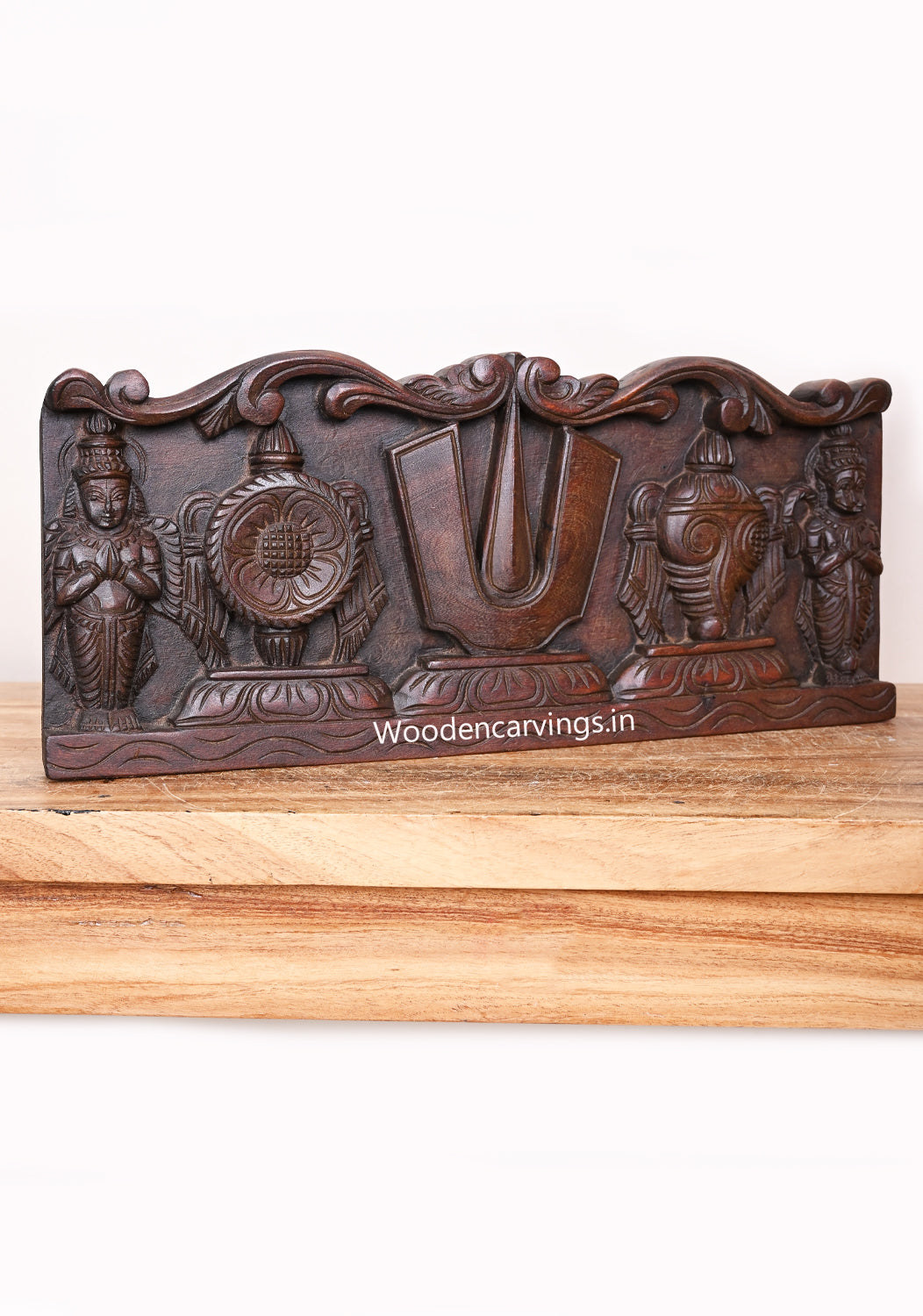 Auspicious Thirunamam With Ayuthas Chanku and Chakra Simple Floral Design Hanuman, Garuda Wall Panel 18"