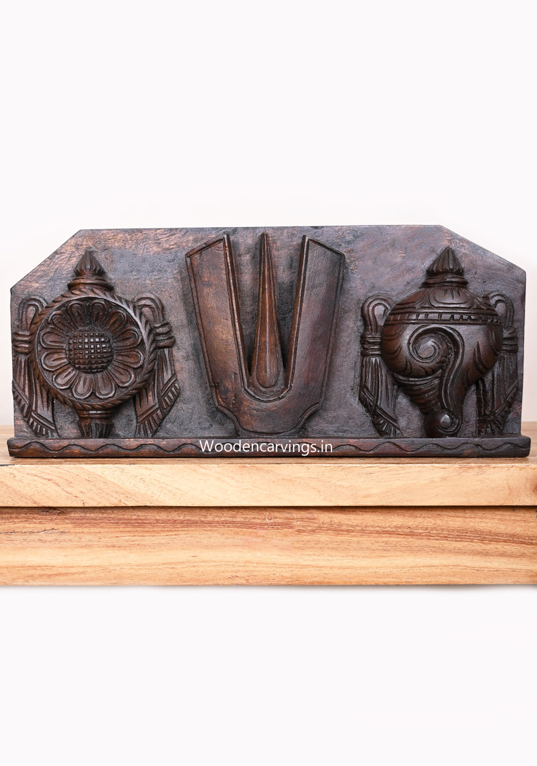 Wooden Chanku Nama Chakra Light Weight Hooks Fixed Entrance Decoration Wax Brown Wall Mount 15"