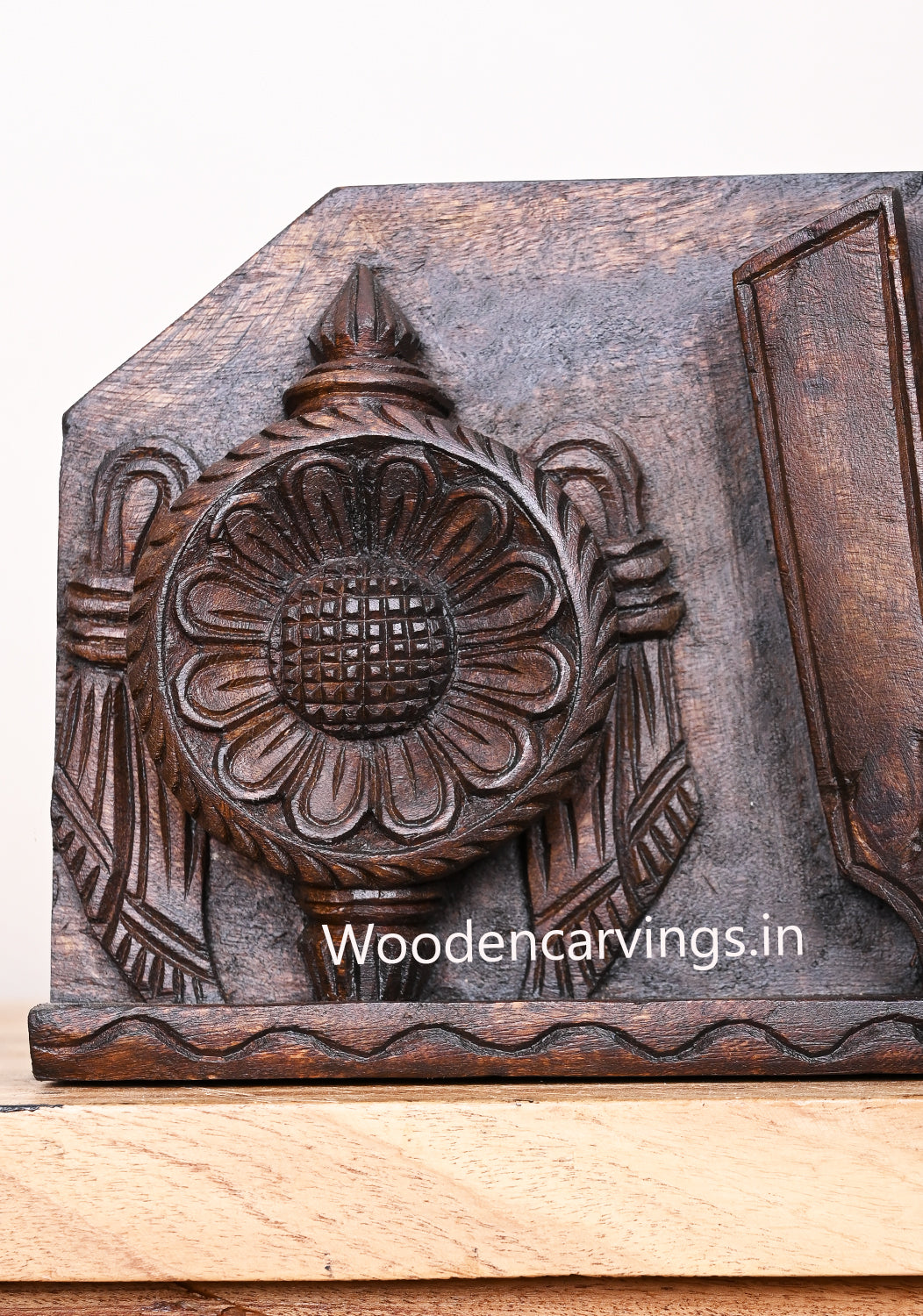 Wooden Chanku Nama Chakra Light Weight Hooks Fixed Entrance Decoration Wax Brown Wall Mount 15"