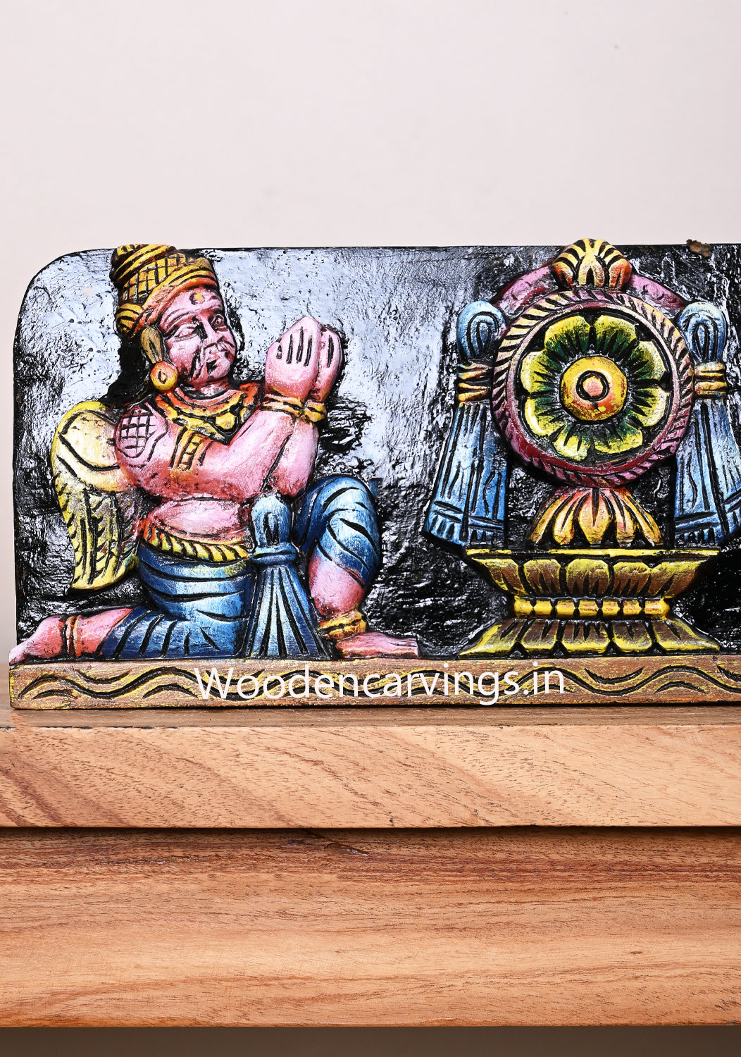 Horizontal Multicoloured Lord Balaji Thirunamam With Conch and chakra, Hanuman, Garuda Wall Panel 24.5"