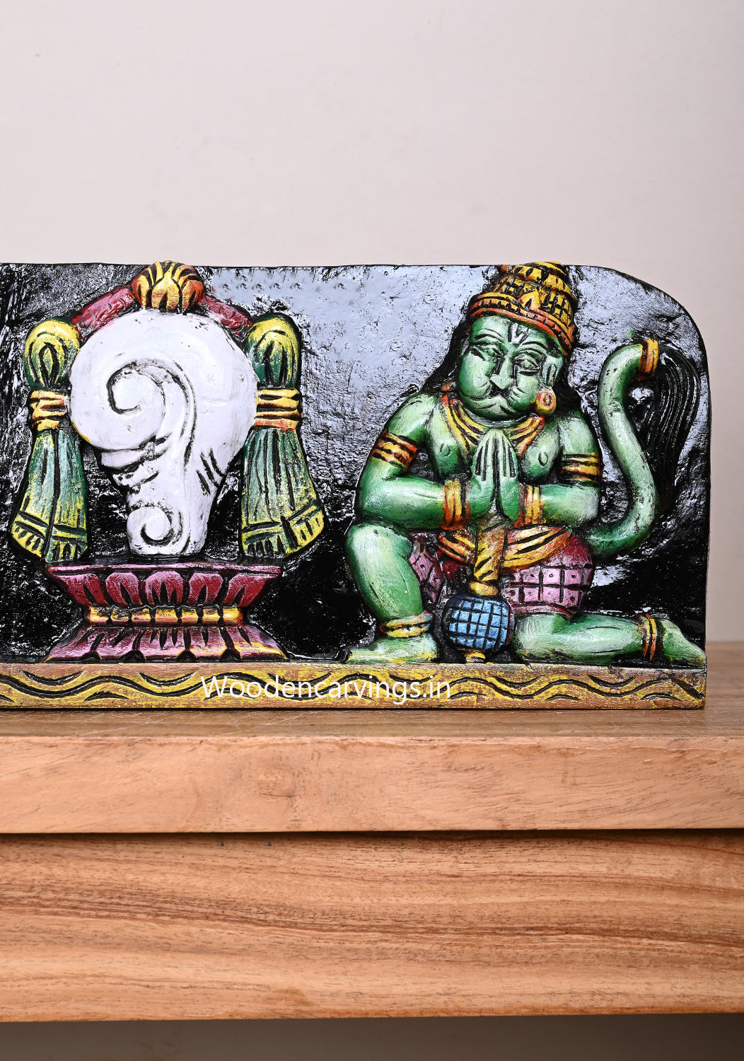 Horizontal Multicoloured Lord Balaji Thirunamam With Conch and chakra, Hanuman, Garuda Wall Panel 24.5"