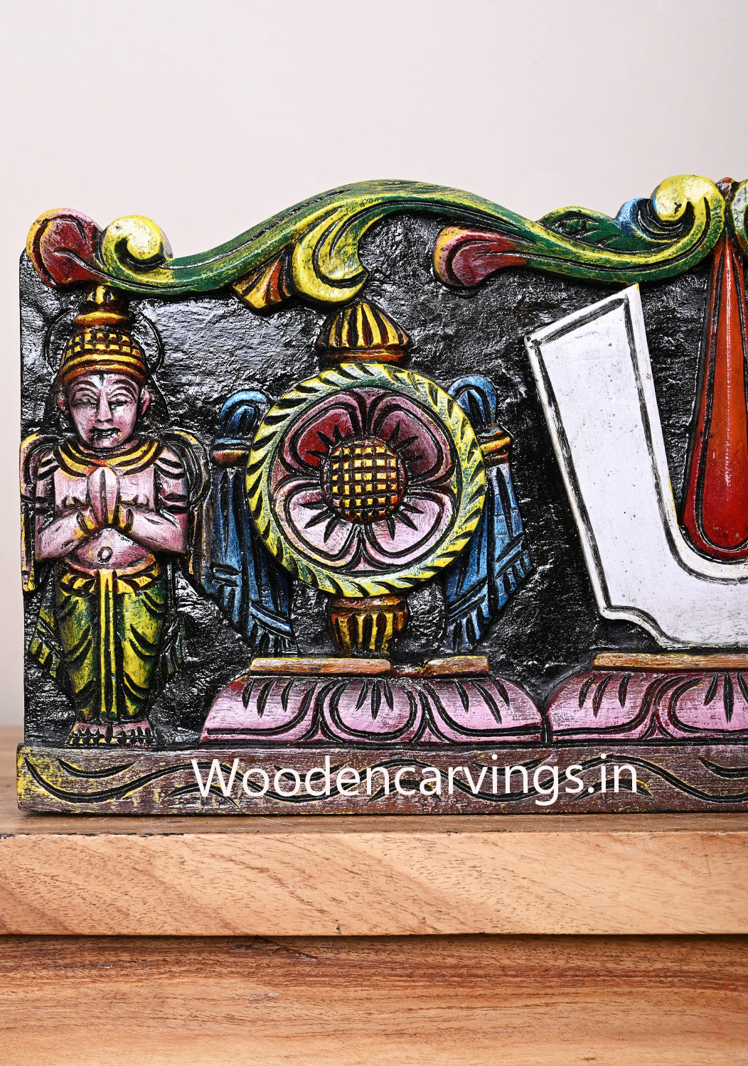 Colourful Floral Design Lord Balaji Thirunamam With Conch and Chakra Lord Hanuman and Garudar Wall Panel 18"