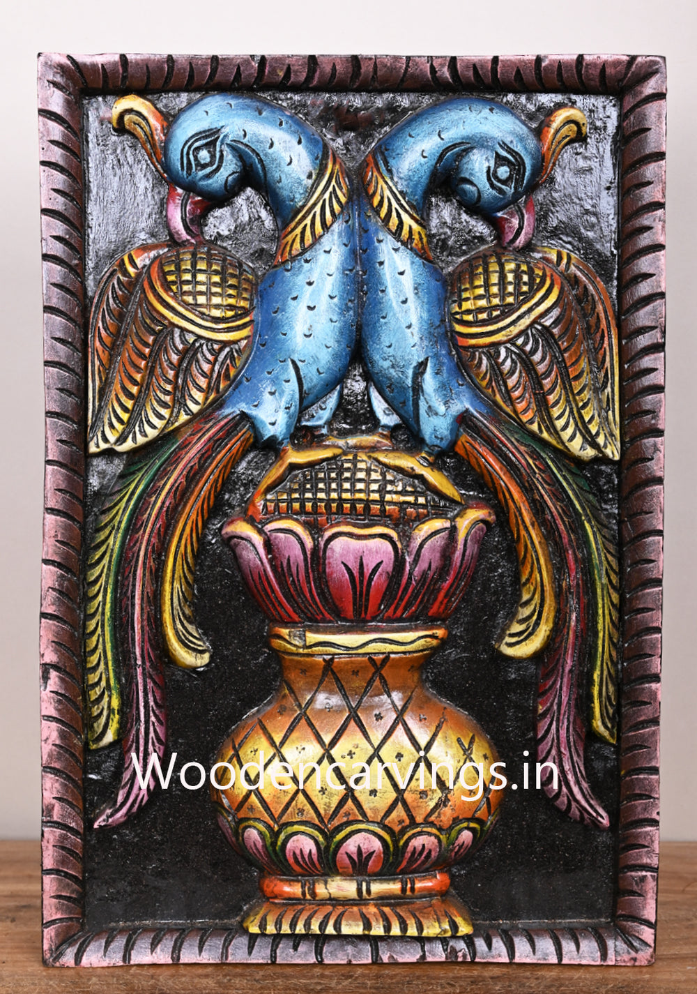 Wooden Peacocks Frame Design Wall Mount
