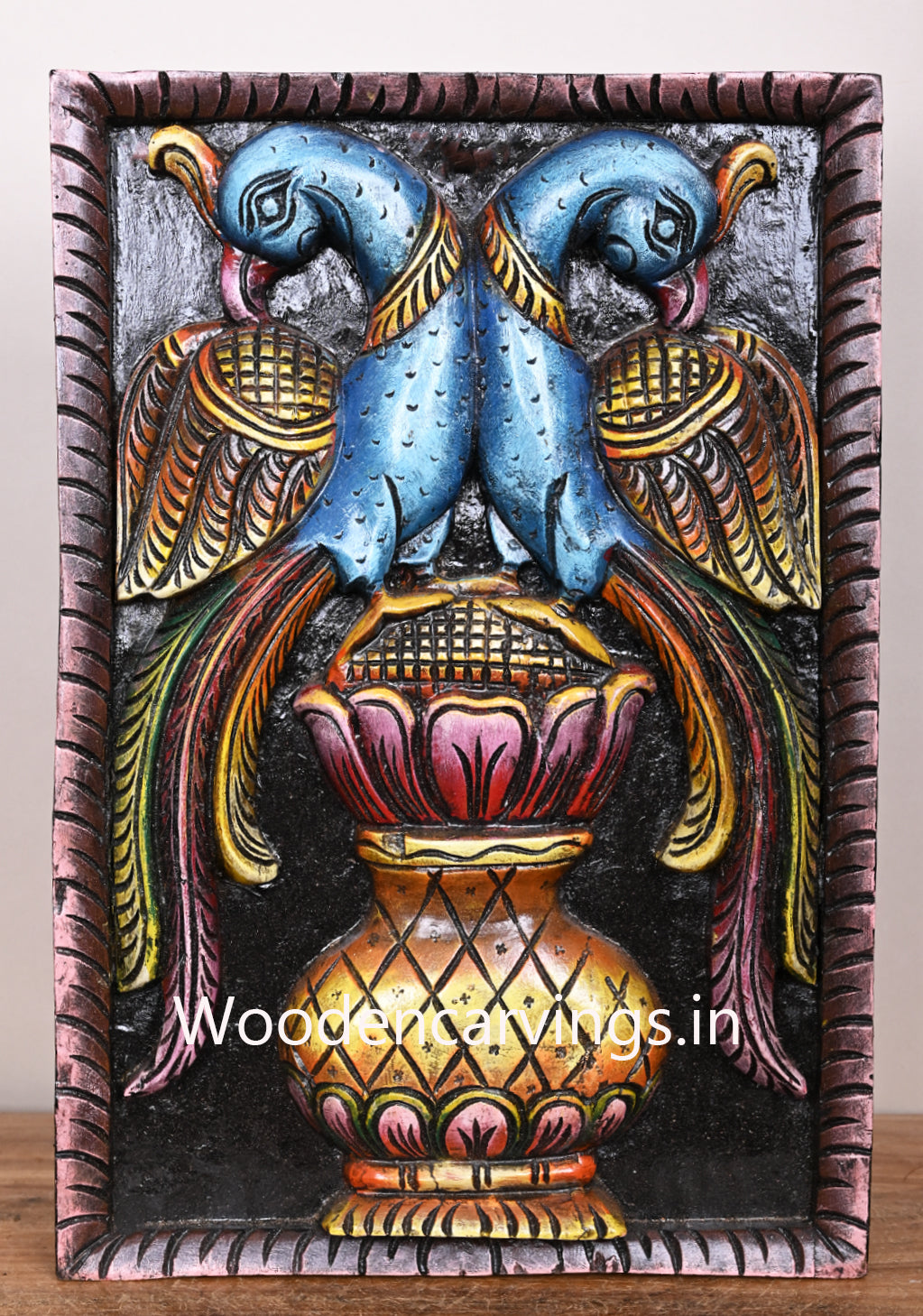 Wooden Peacocks Frame Design Wall Mount