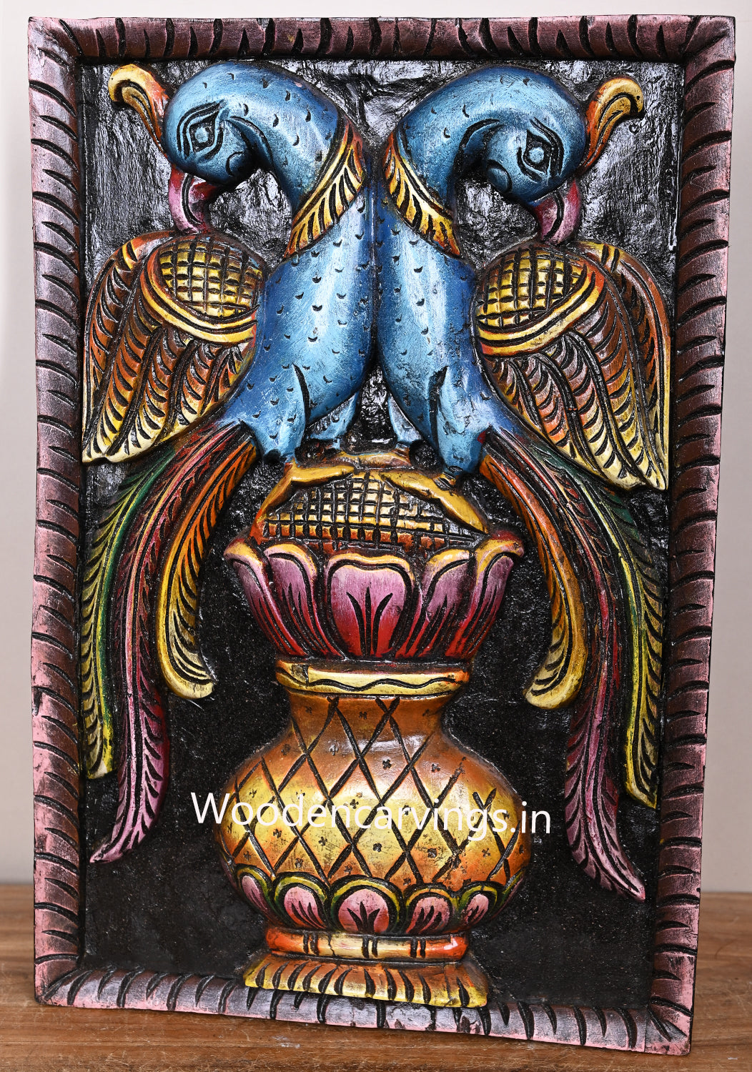 Wooden Peacocks Frame Design Wall Mount 18"