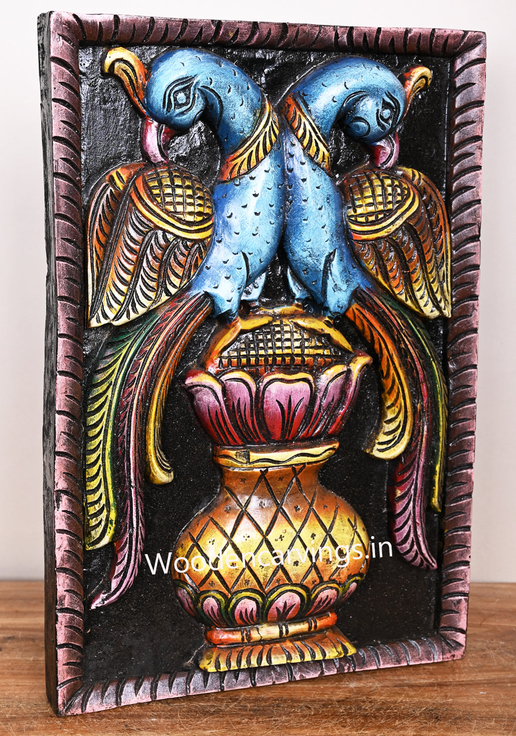 Wooden Peacocks Frame Design Wall Mount 18"