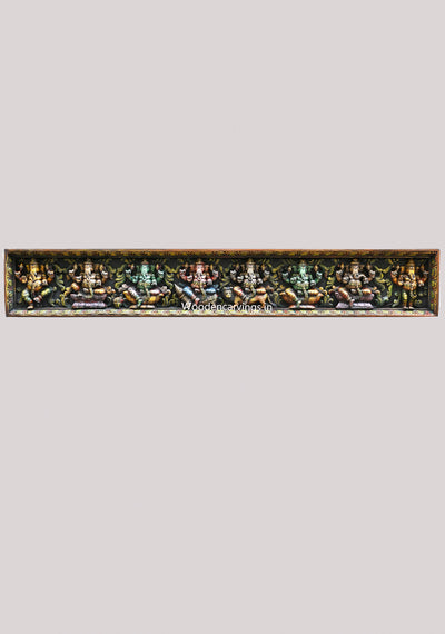 Wooden Colourful Horizontal Asta Ganesha Unique Forms Entrance and Pooja Room Decoration Horizontal Panel 73"